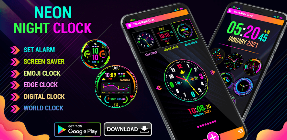 Neon Night Clock v1.62.5 MOD APK (Premium Unlocked)
